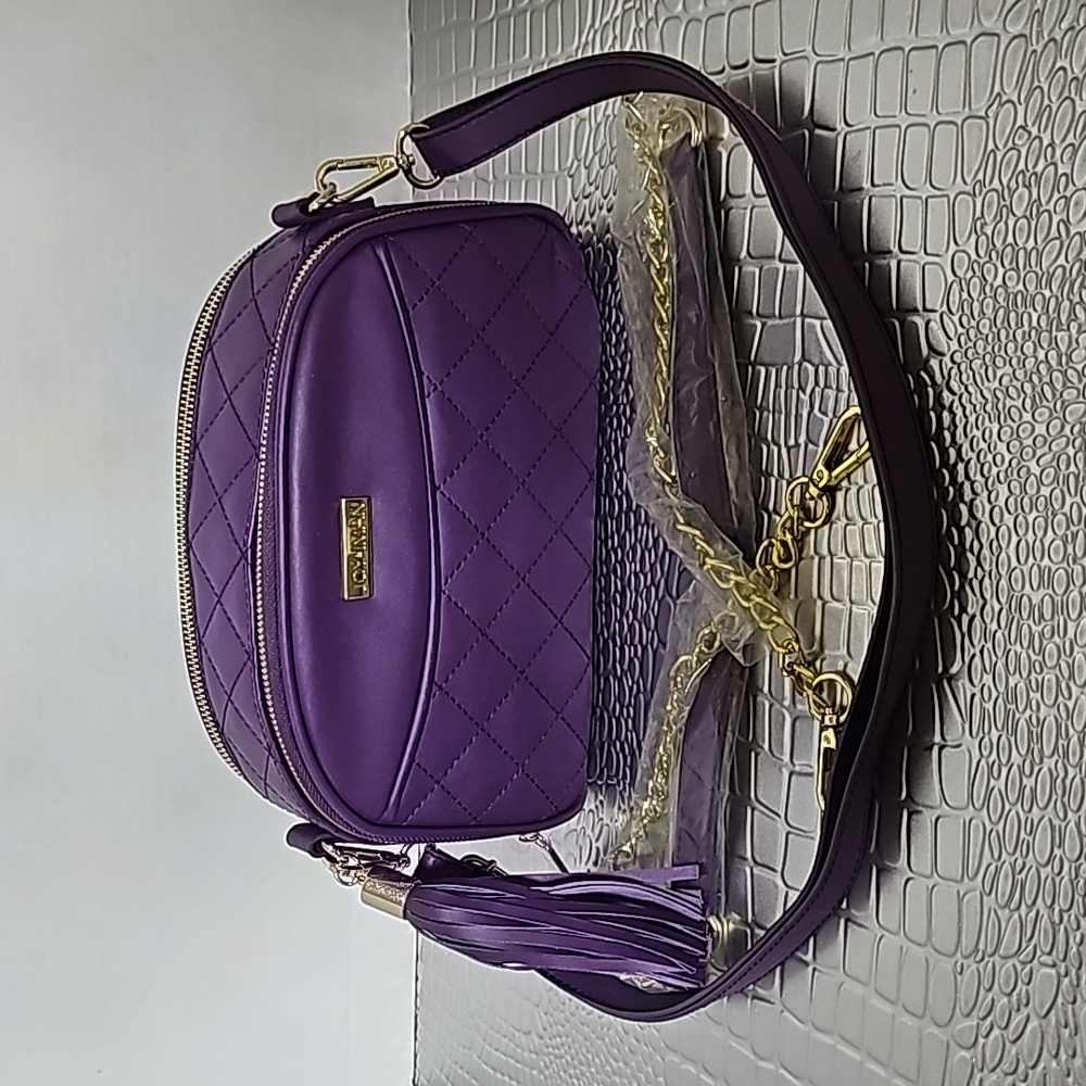 Joy & Iman Purple Leather Zip Tassel 2 Strap Cross Body Clutch Shoulder Bag